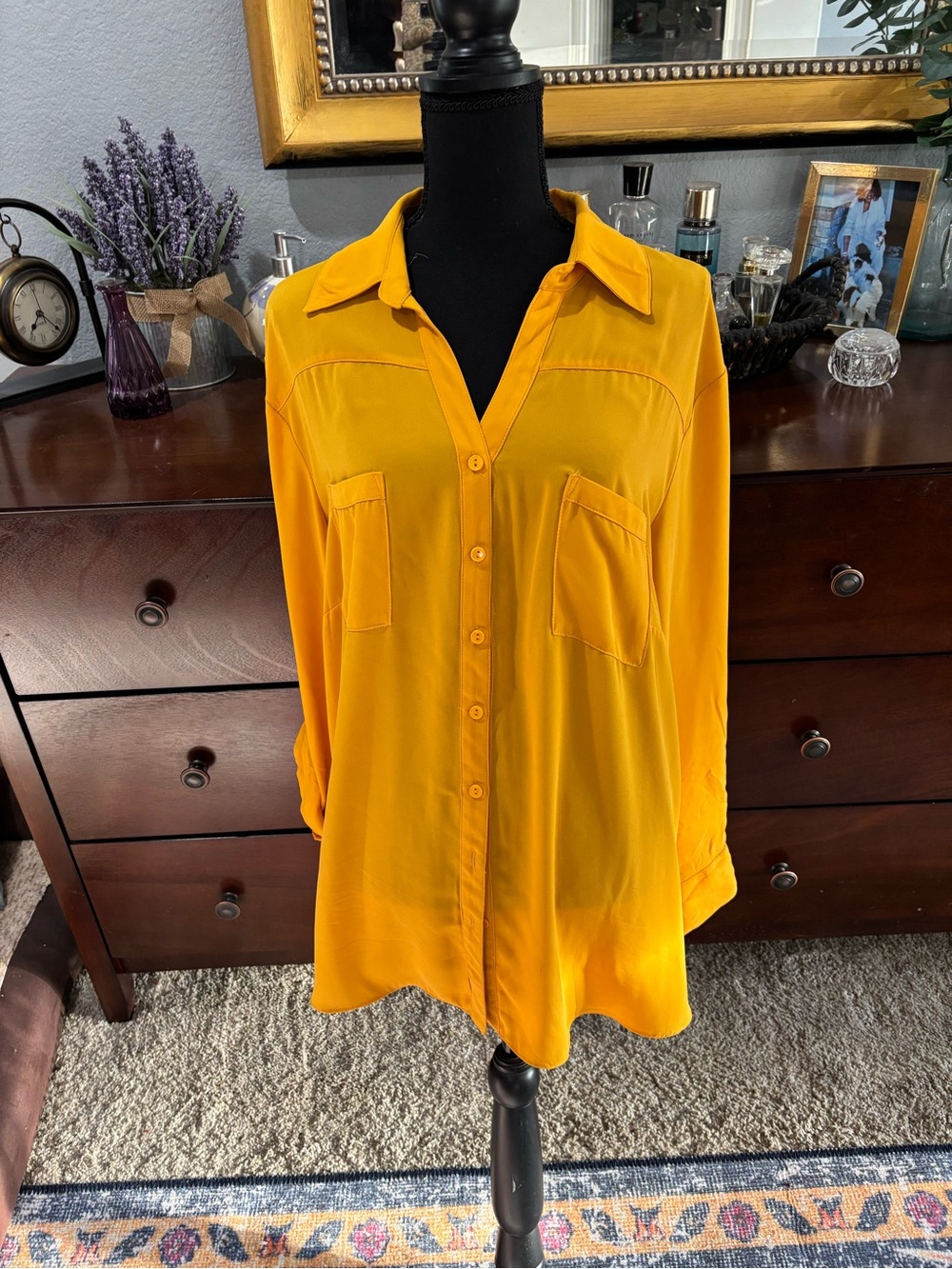Ashley Stewart Mustard Yellow Button-Front Blouse